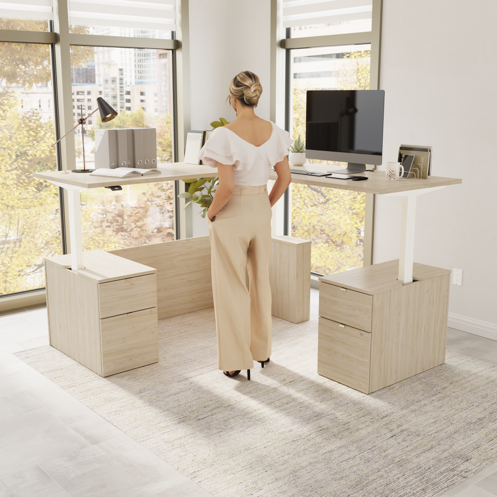 Stratus 72W x 78D Height Adjustable L Shaped Standing Desk with Drawers